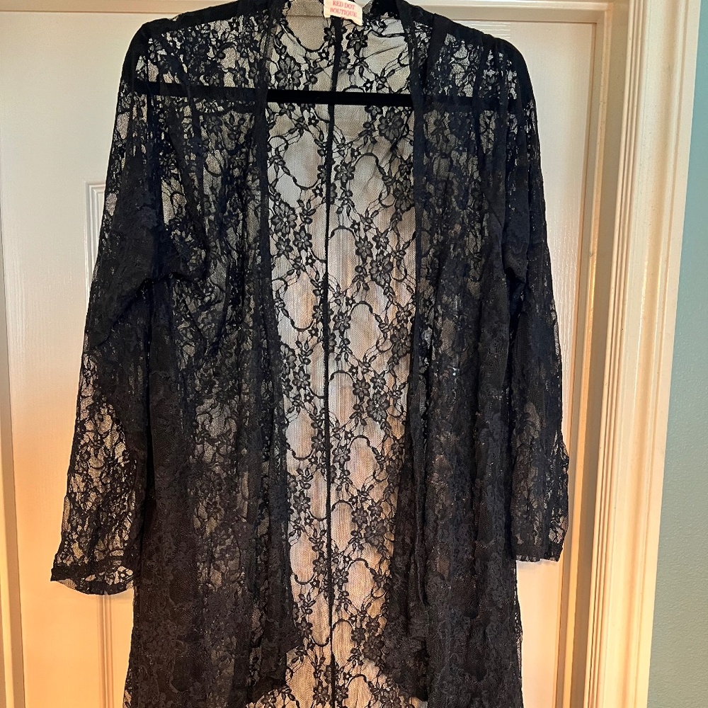 Black lace overpoece coverup
